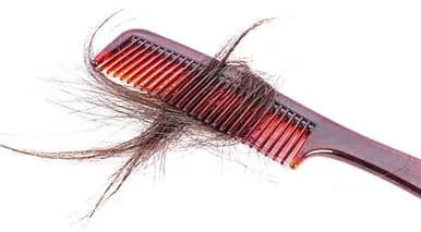 peigne marron entouré de cheveux bruns longs sur un fond blanc peigne marron entouré de cheveux bruns longs sur un fond blanc