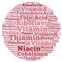 mélange de mots clé nutriments en cercle rouge sur fond blanc